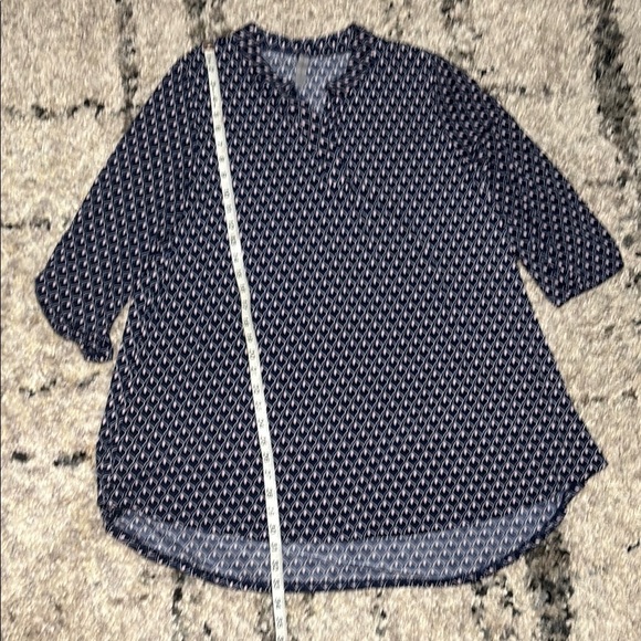 Honeyme Blue Mandarin Collar Tunic Blouse - Picture 3 of 8